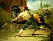 Theodore   Gericault palefrenier retenant un cheval painting